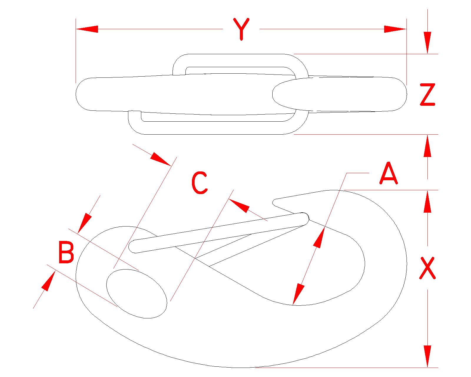 Stainless Steel Spring Gate Snap, S0161-0050, S0161-0070, S0161-0100, Line Drawing Stainless Steel Spring Gate Snap, S0161-0050, S0161-0070, S0161-0100, Line Drawing